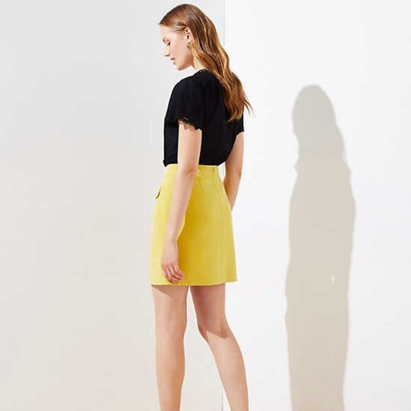 Yellow LOFT Button Flap Pockets Above-the-Knee Skirt (NWT) - Picture 3 of 4